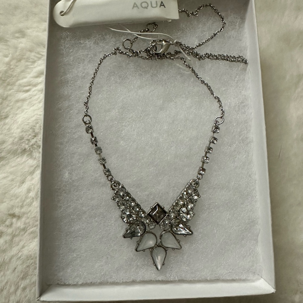 Aqua Crystal Silver Necklace